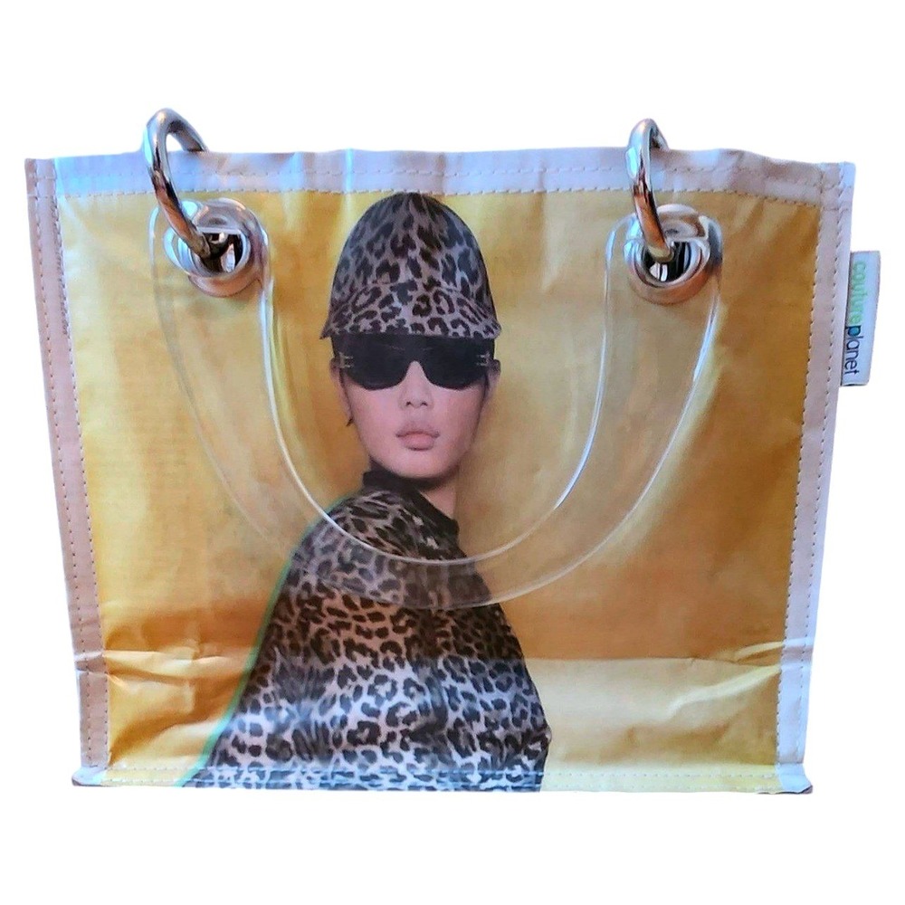 Couture Planet Upcycled Tote Bag Leopard Portrait Acrylic Handle USA Made